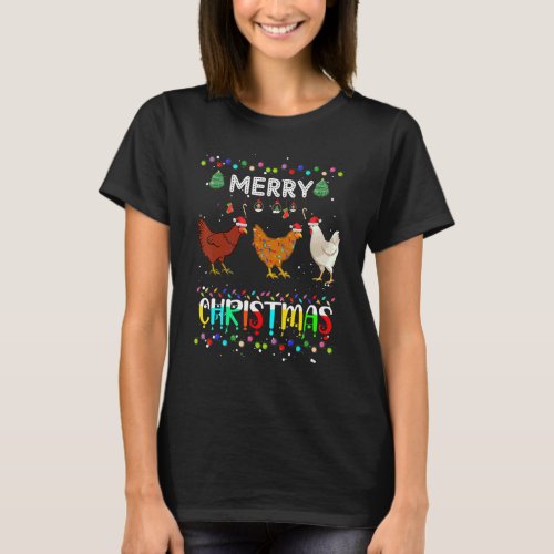 Merry Christmas Chicken Santa Hat Lights Xmas  4 T_Shirt