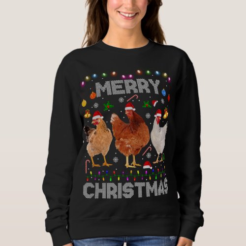 Merry Christmas Chicken Santa Hat Lights Xmas Farm Sweatshirt