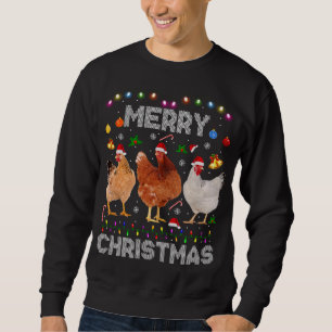 Merry Christmas Chicken Santa Hat Lights Xmas Farm Sweatshirt
