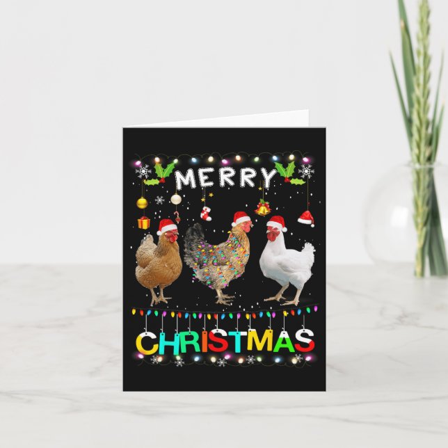 Merry Christmas Chicken Santa Hat Lights Xmas Fun  Card (Front)