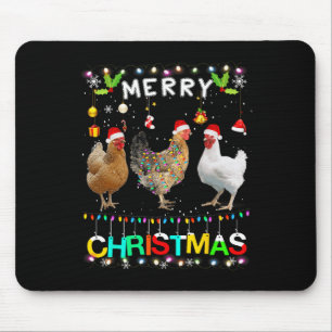 Merry Christmas Chicken Santa Hat Lights Xmas Fun  Mouse Pad