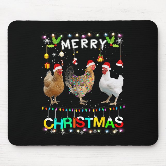 Merry Christmas Chicken Santa Hat Lights Xmas Fun  Mouse Pad (Front)