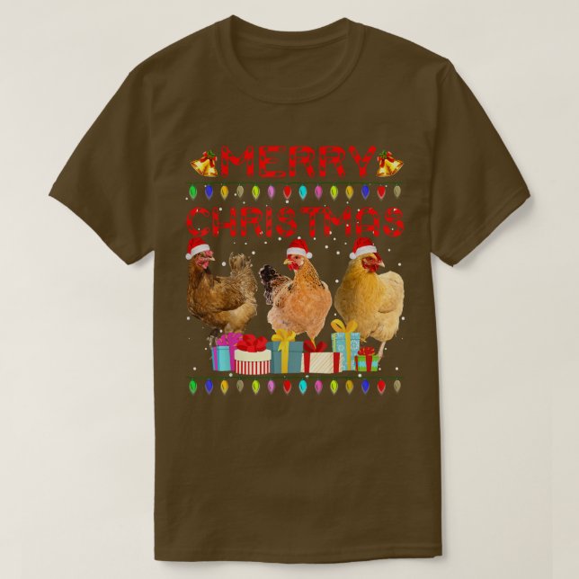Merry Christmas Chicken  Santa Hat Lights Xmas Fun T-Shirt (Design Front)