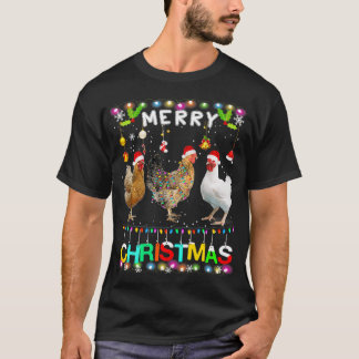 Merry Christmas Chicken  Santa Hat Lights Xmas Fun T-Shirt
