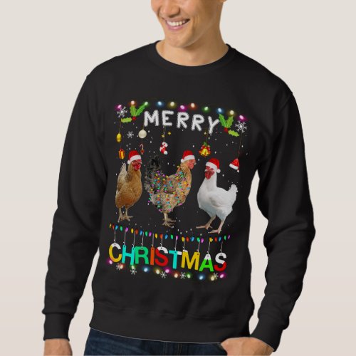 Merry Christmas Chicken Santa Hat Lights Xmas Funn Sweatshirt