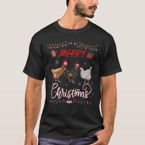 Merry Christmas Chicken Santa Hat Lights Xmas Funn T_Shirt