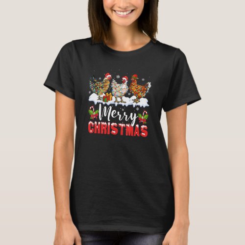 Merry Christmas Chicken  Santa Hat Lights Xmas Hol T_Shirt