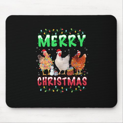 Merry Christmas Chicken Santa Hat Lights Xmas Kid  Mouse Pad