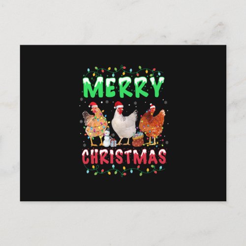 Merry Christmas Chicken Santa Hat Lights Xmas Kid  Postcard