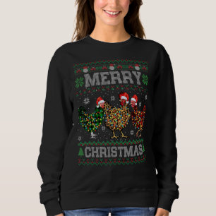 Merry Christmas Chicken  Santa Hat Lights Xmas Sweatshirt
