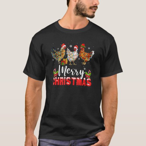 Merry Christmas Chicken     Santa Hat Lights Xmas T_Shirt