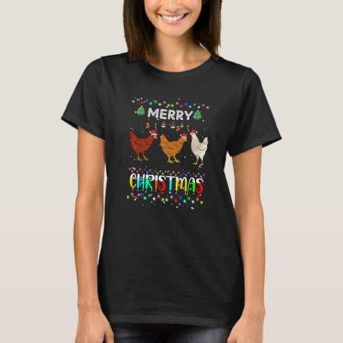 Merry Christmas Chicken Santa Hat Lights Xmas     T_Shirt