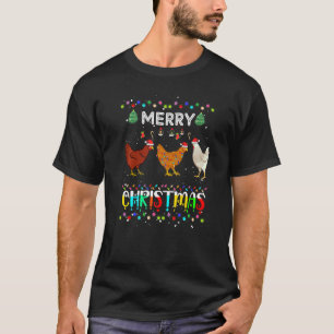 Merry Christmas Chicken Santa Hat Lights Xmas T-Shirt