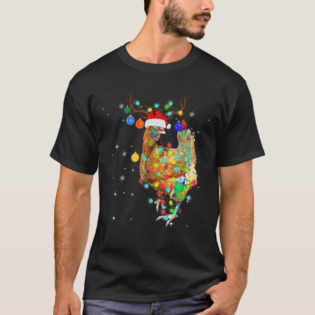 Merry Christmas Chicken Shirt Santa Hat Lights Xma (Front)