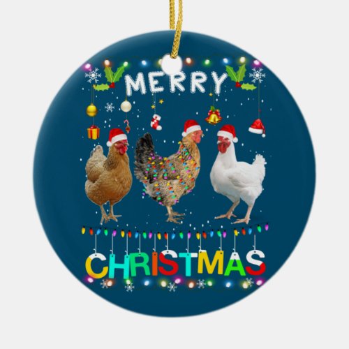 Merry Christmas Chicken Shirt Santa Hat Lights Xma Ceramic Ornament