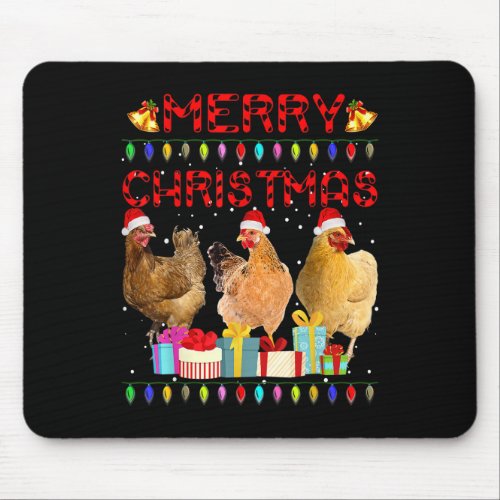 Merry Christmas Chicken Shirt Santa Hat Lights Xma Mouse Pad
