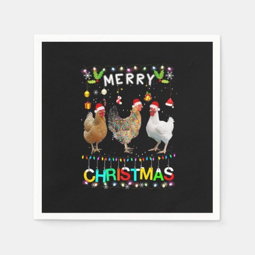 Merry Christmas Chicken Shirt Santa Hat Lights Xma Napkins
