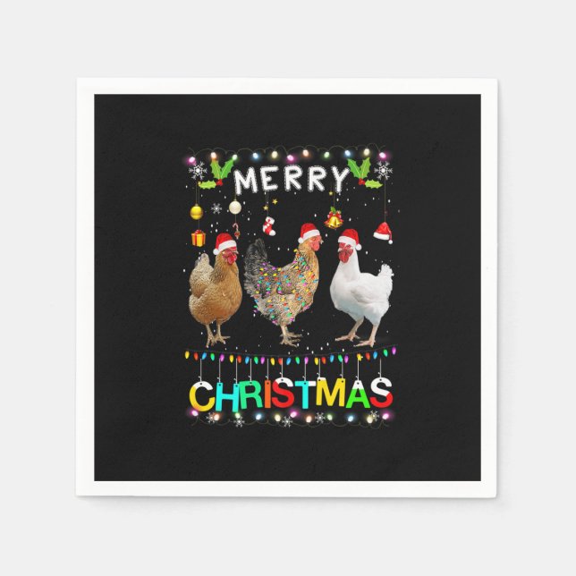 Merry Christmas Chicken Shirt Santa Hat Lights Xma Napkins (Front)