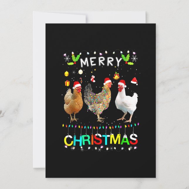 Merry Christmas Chicken Shirt Santa Hat Lights Xma Save The Date (Front)