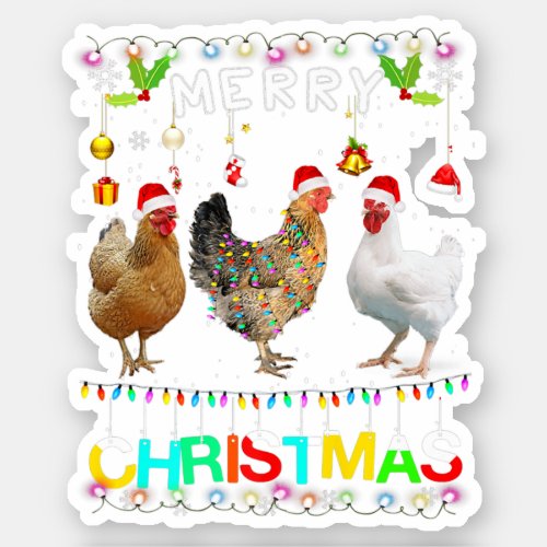 Merry Christmas Chicken Shirt Santa Hat Lights Xma Sticker