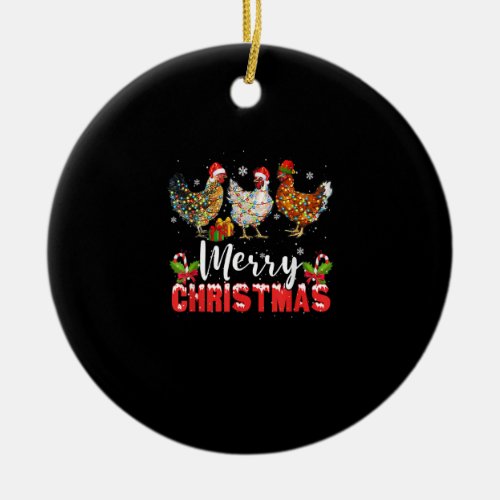 Merry Christmas Chicken Shirts Funny Santa Hat Lig Ceramic Ornament