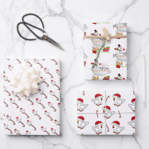 Merry Christmas Chickens Wrapping Paper Snowman