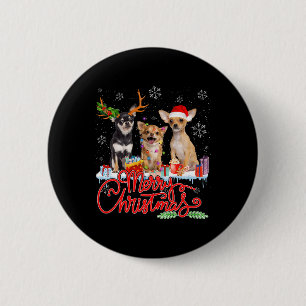 Merry Christmas Chihuahua Dogs Santa Reindeer Ligh Button