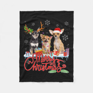 Merry Christmas Chihuahua Dogs Santa Reindeer Ligh Fleece Blanket