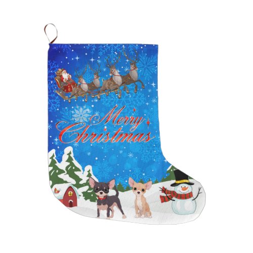 Merry Christmas Chihuahua With Santa Large Christmas Stocking