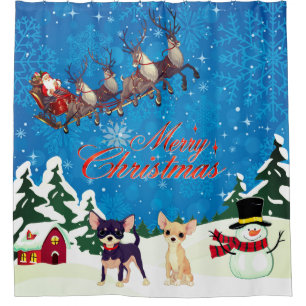 Merry Christmas Chihuahua With Santa Shower Curtain
