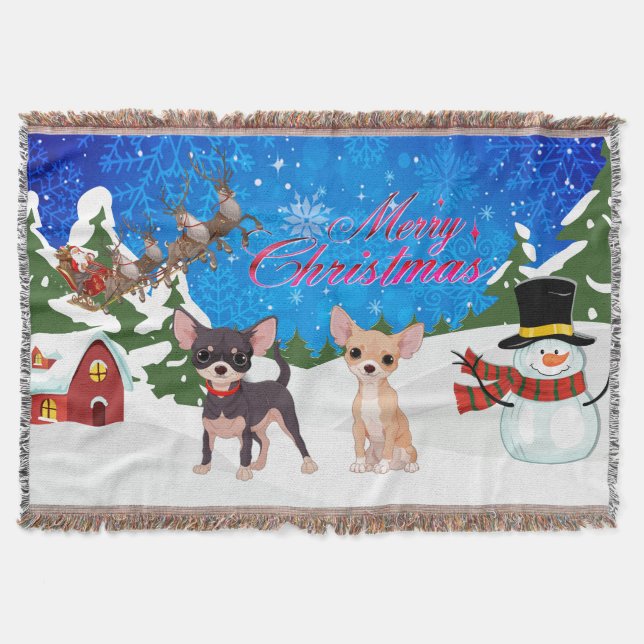 Merry Christmas Chihuahua With Santa Throw Blanket (Front)
