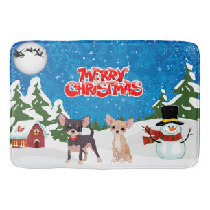 Merry Christmas Chihuahuas Bathroom Mat