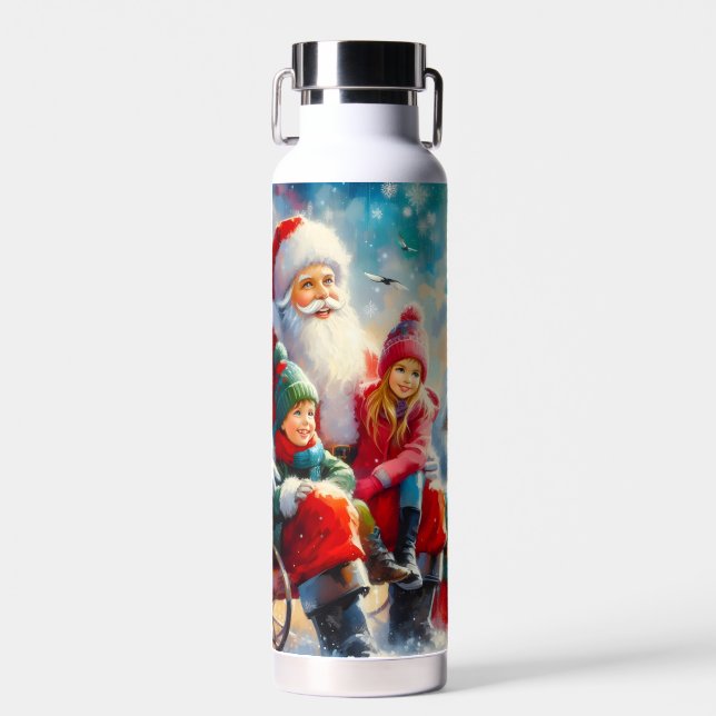 Merry Christmas! Children and Santa Water Bottle (Front)