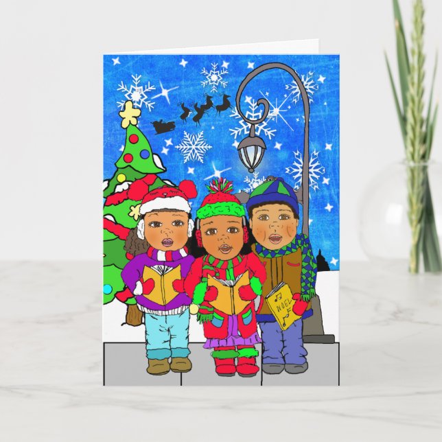 Merry Christmas Children Carolers Holiday Card (Front)