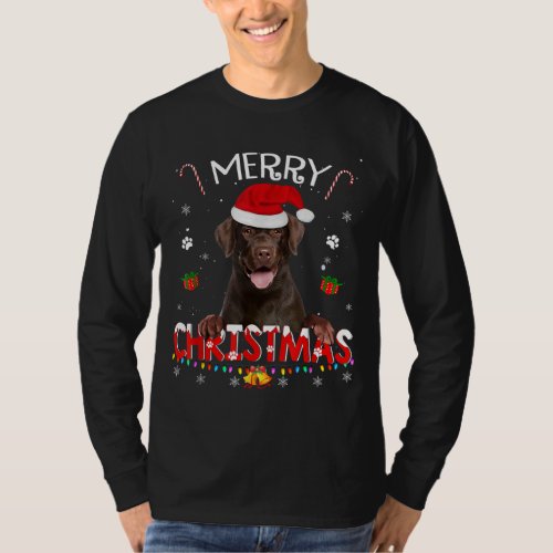 Merry Christmas Chocolate Lab Dog Santa Hat Xmas P T_Shirt