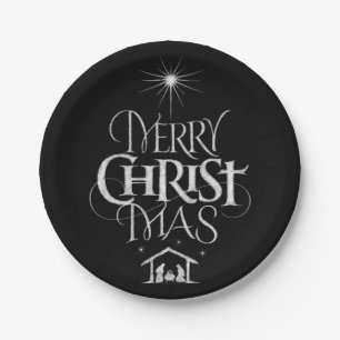Merry Christmas Christian Calligraphy Chalkboard Paper Plates