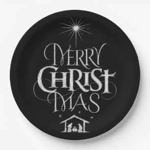 Merry Christmas Christian Calligraphy Chalkboard Paper Plates