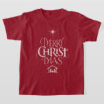 Merry Christmas Christian Calligraphy Chalkboard T-Shirt<br><div class="desc">We say 'Merry Christmas' but often we forget the origin of the words. This original hand lettering uses its unique design to tell the story simply and elegantly. Show your CHRISTmas spirit.

Find this piece of designed lettering on other products - just check out our store.</div>