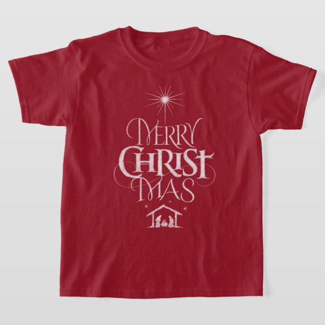 Merry Christmas Christian Calligraphy Chalkboard T-Shirt (Laydown)