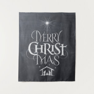 Merry Christmas Christian Calligraphy Chalkboard Tapestry