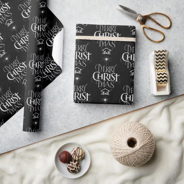 Merry Christmas Christian Calligraphy Chalkboard Wrapping Paper (Crafts)