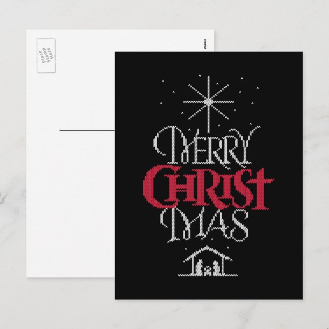 Merry CHRISTmas Christian Calligraphy Lettering Holiday Postcard (Front/Back)