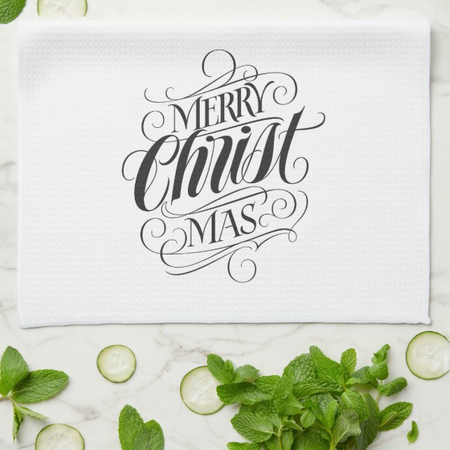 Merry CHRISTmas Christian Calligraphy Lettering Kitchen Towel (Folded)