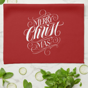 Merry CHRISTmas Christian Calligraphy Lettering Kitchen Towel