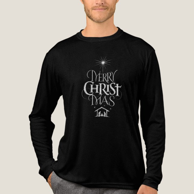 Merry CHRISTmas Christian Chalk Calligraphy Tri-Blend Shirt (Front)