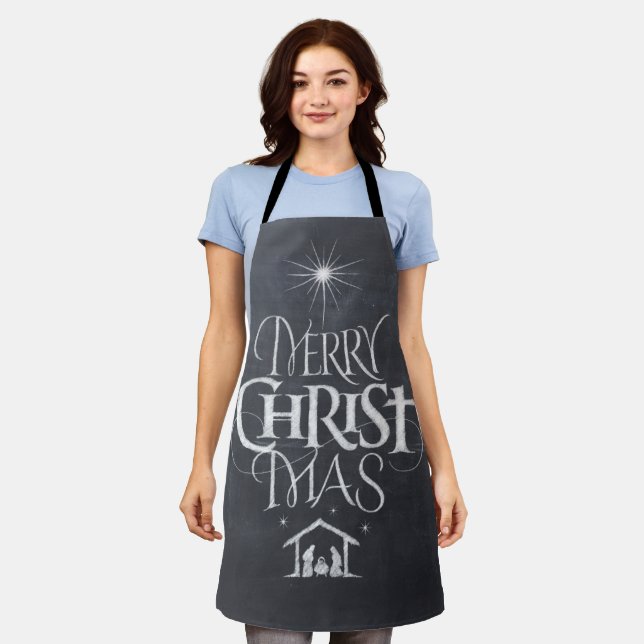 Merry CHRISTmas Christian Chalkboard Calligraphy Apron (Worn)