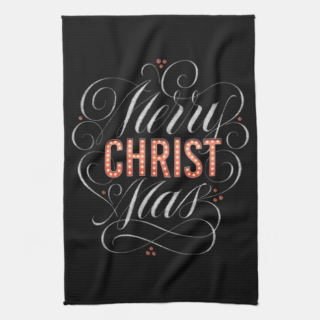 Merry CHRISTmas Christian Chalkboard Calligraphy Kitchen Towel (Vertical)