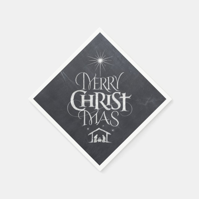Merry CHRISTmas Christian Chalkboard Calligraphy Napkins (Corner)