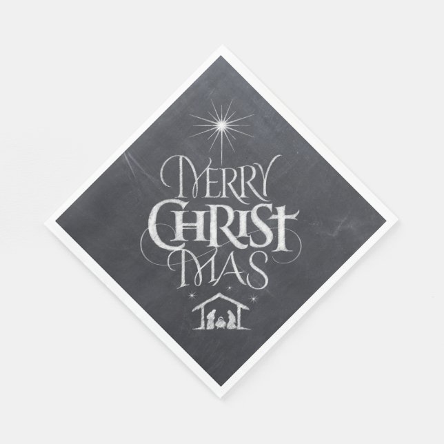Merry CHRISTmas Christian Chalkboard Calligraphy Napkins (Corner)