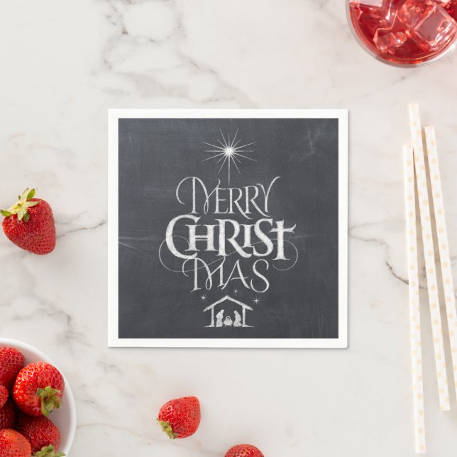 Merry CHRISTmas Christian Chalkboard Calligraphy Napkins (Insitu)
